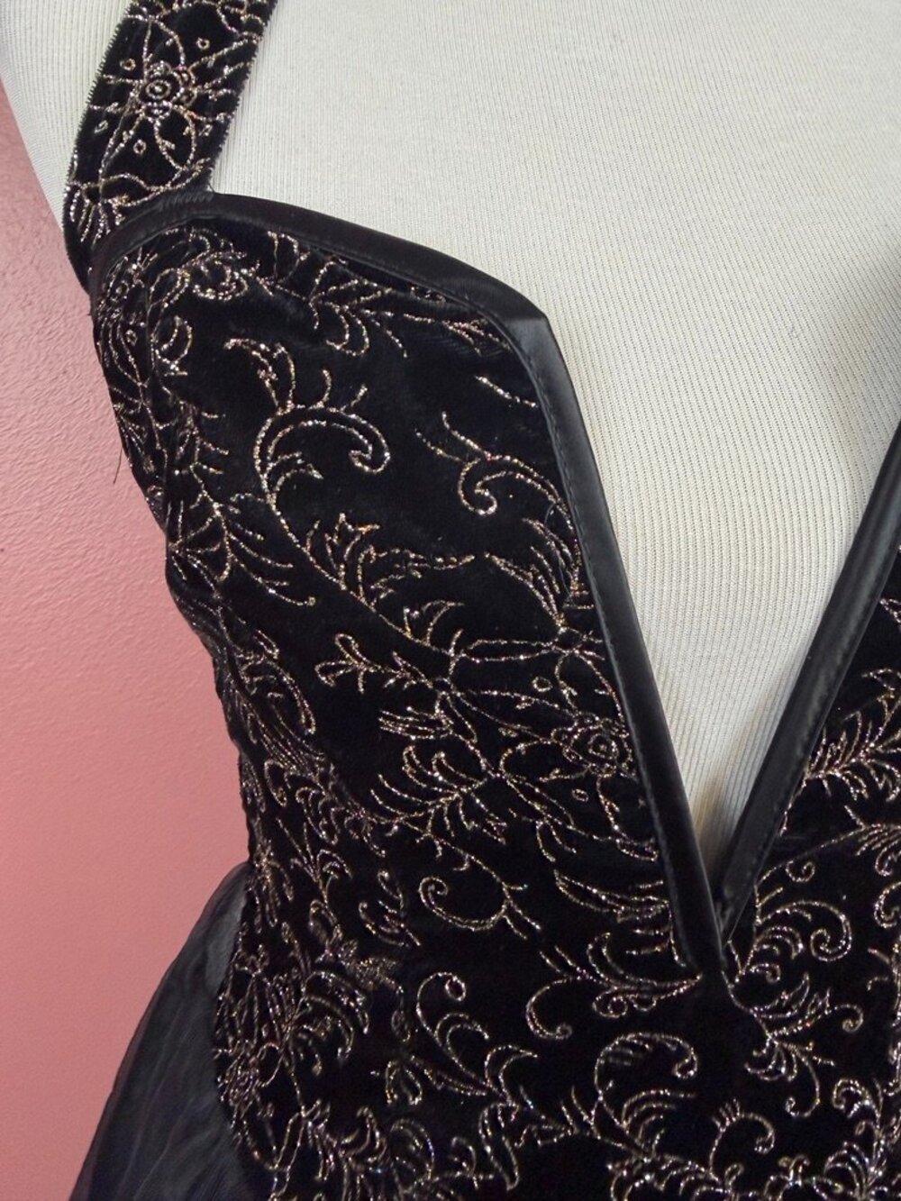 Vintage Frederick's of Hollywood Halter Mini Dress with Deep V-Neck Mesh Back - Picture 3 of 9